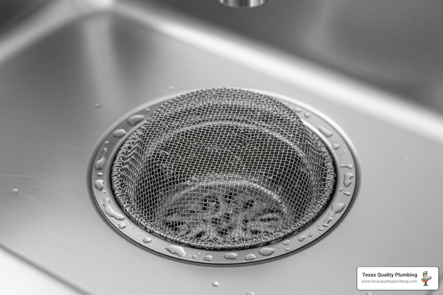 mesh drain cover in a kitchen sink - sewer line cleaning services