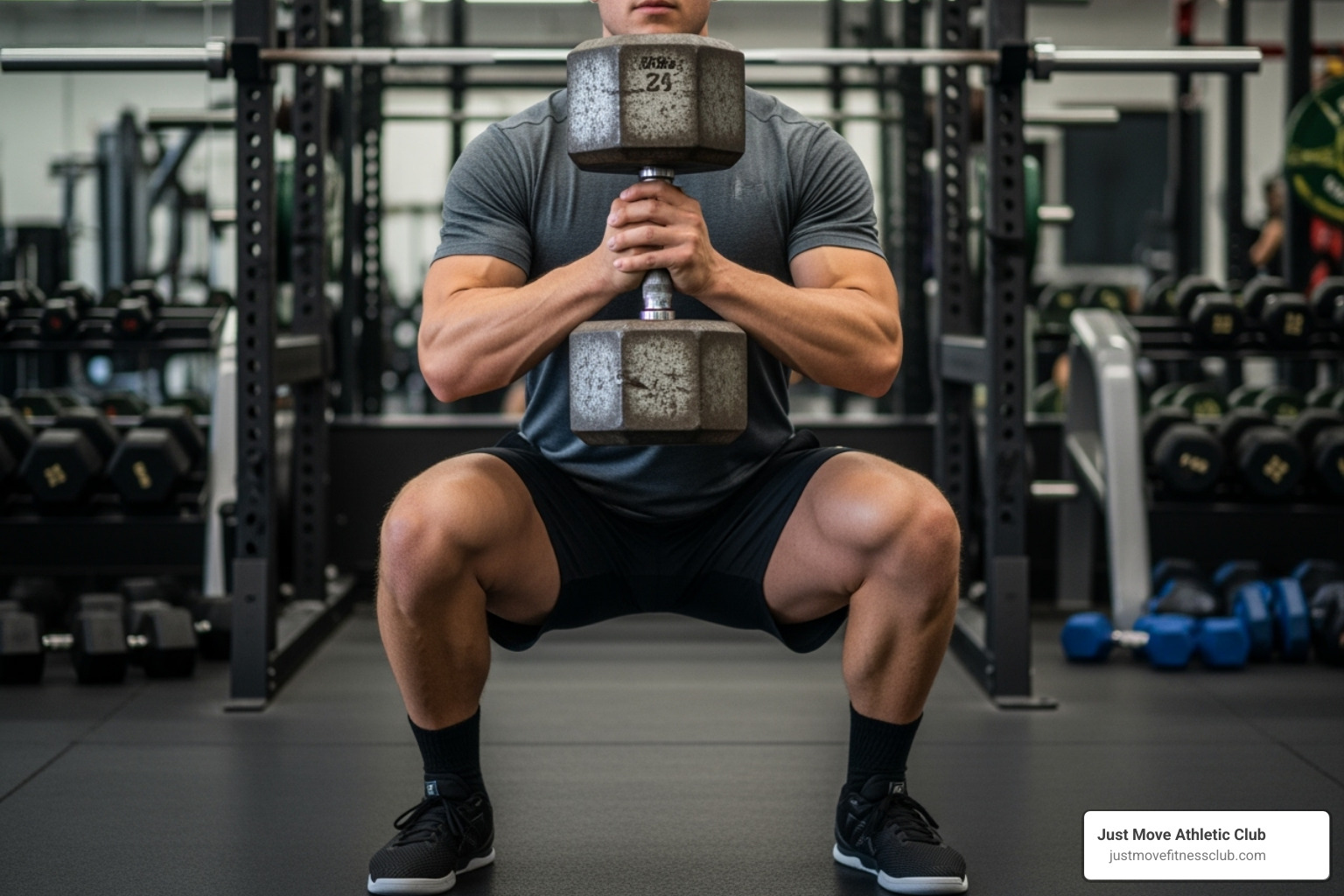 person doing goblet squat - bodybuilding leg day workout