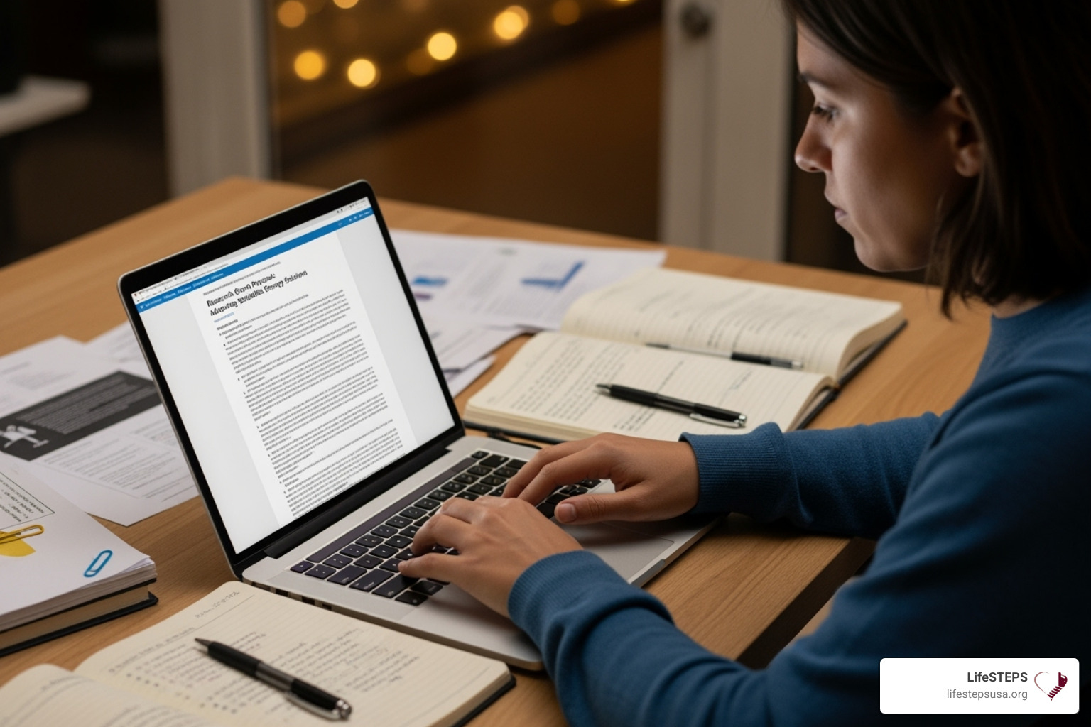 person writing a grant proposal on a laptop - california nonprofit resources