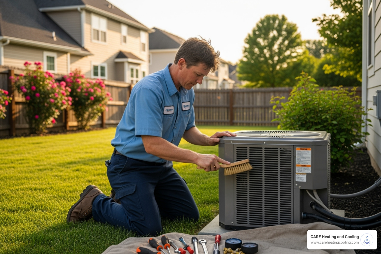 technician performing an AC tune-up - AC not cooling technician performing an AC tune-up - AC not cooling