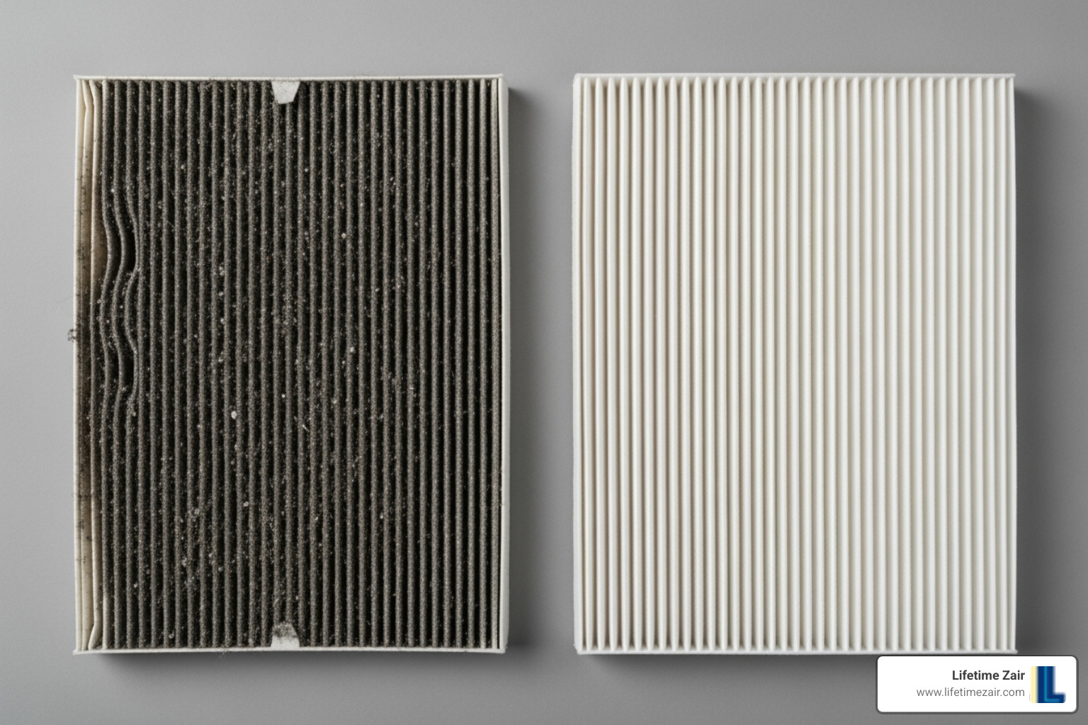 comparing a dirty, clogged air filter next to a clean new one - AC not cooling comparing a dirty, clogged air filter next to a clean new one - AC not cooling
