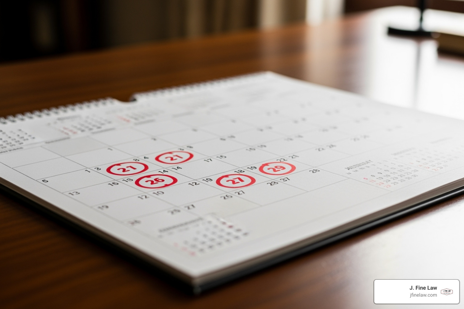 Calendar with important dates circled - Pennsylvania work injury