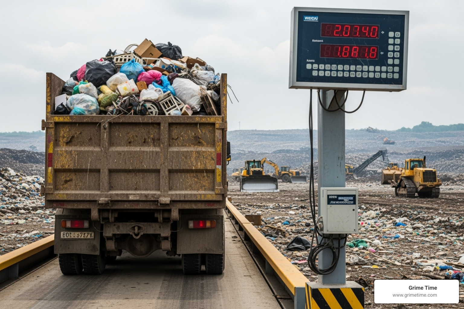a scale at a landfill weighing a full dumpster truck - austin dumpster rental prices