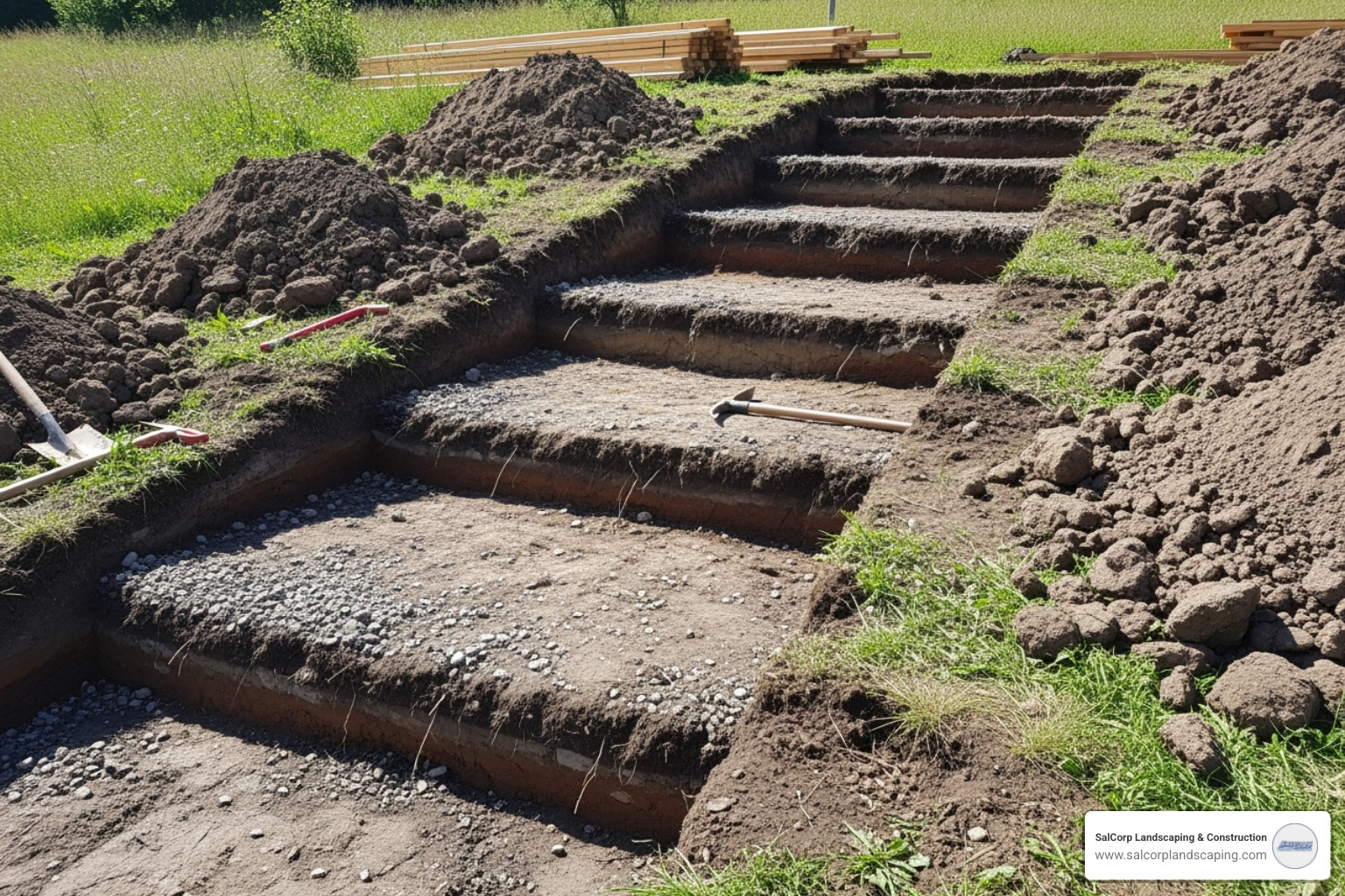 site excavation for steps - landscape wood steps