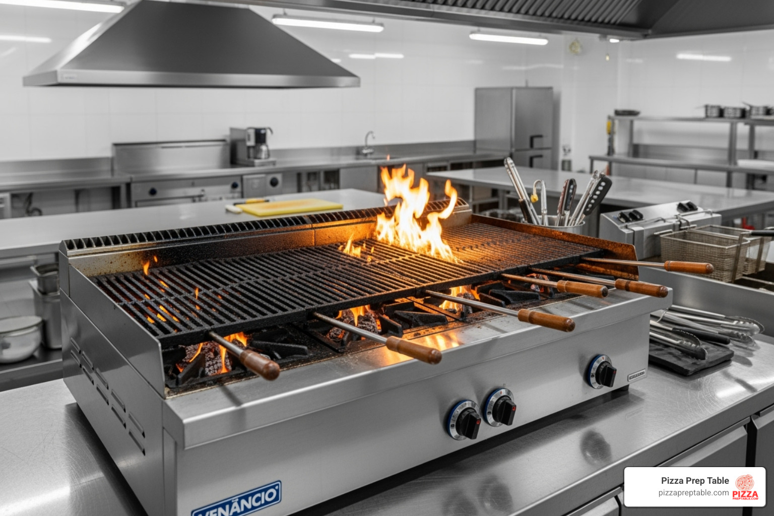 The Char Broiler Venâncio CGG90 on a stainless steel counter - char broiler venancio cgg90 The Char Broiler Venâncio CGG90 on a stainless steel counter - char broiler venancio cgg90