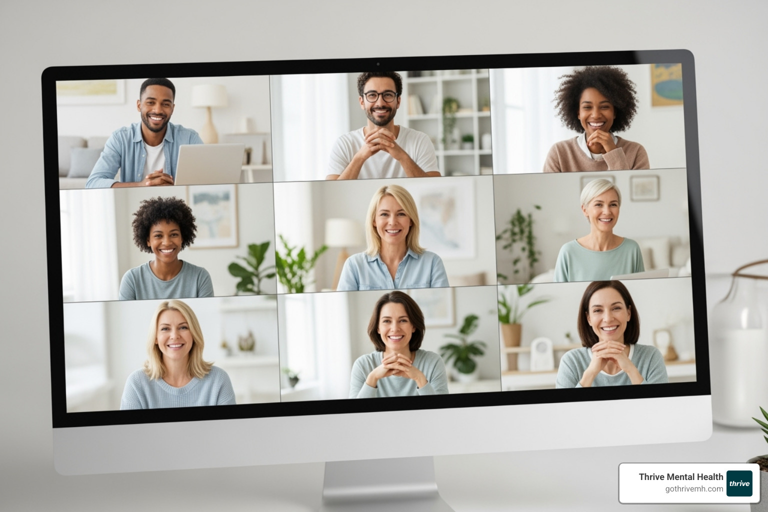 diverse group of people in a virtual group session grid view - intensive therapy program online