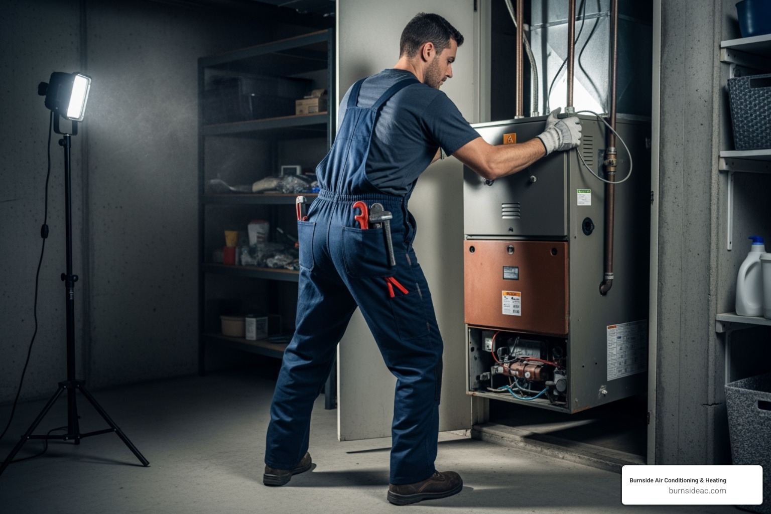 Technician removing old furnace - Furnace installation checklist