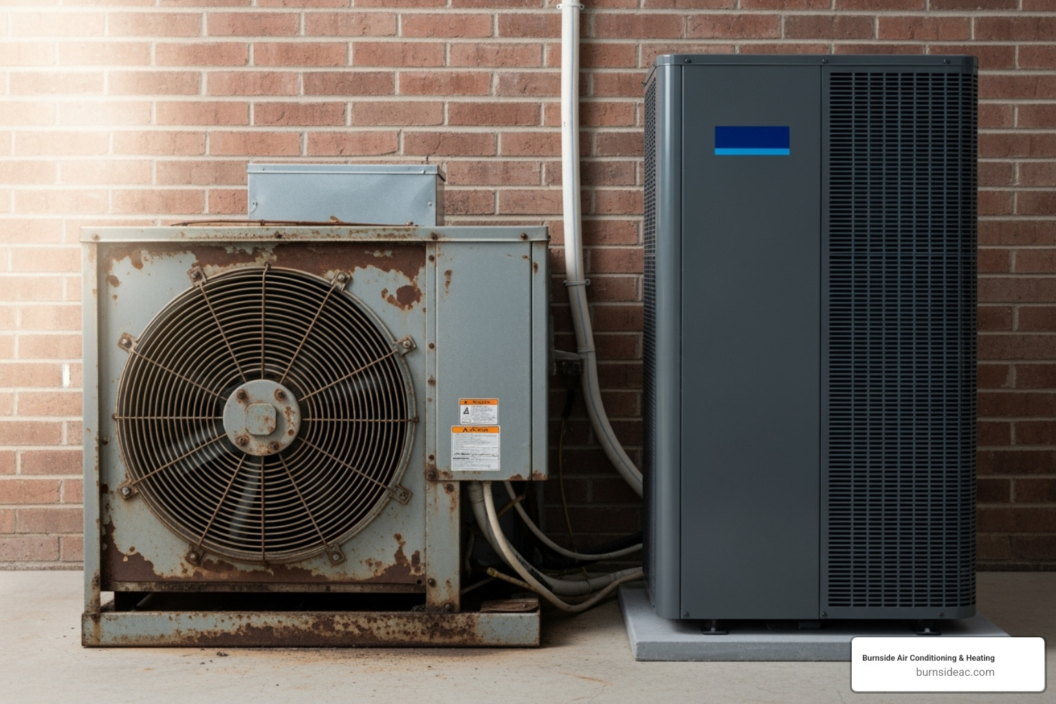 comparing an old, inefficient HVAC unit with a new, high-efficiency model - heating and air repair near me