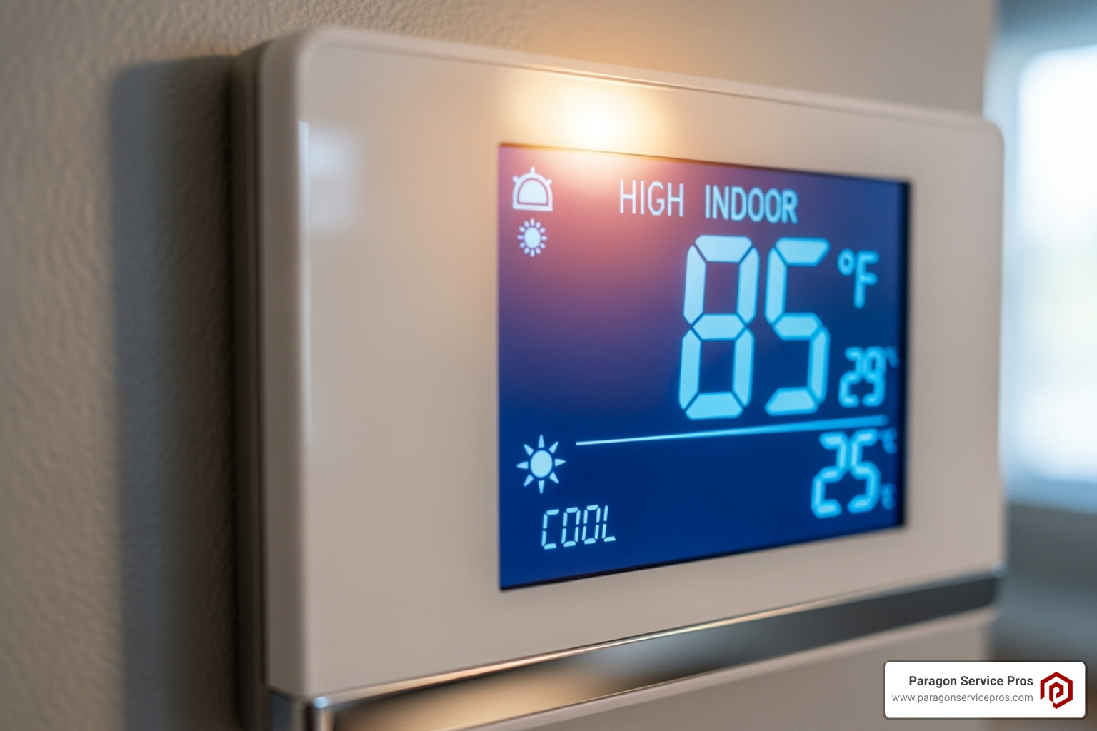 A thermostat showing a high indoor temperature - Central AC repair Chandler A thermostat showing a high indoor temperature - Central AC repair Chandler