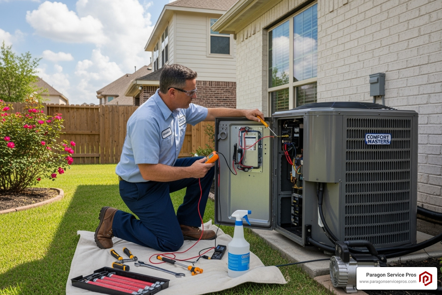A technician performing an AC tune-up - Central AC repair Chandler A technician performing an AC tune-up - Central AC repair Chandler