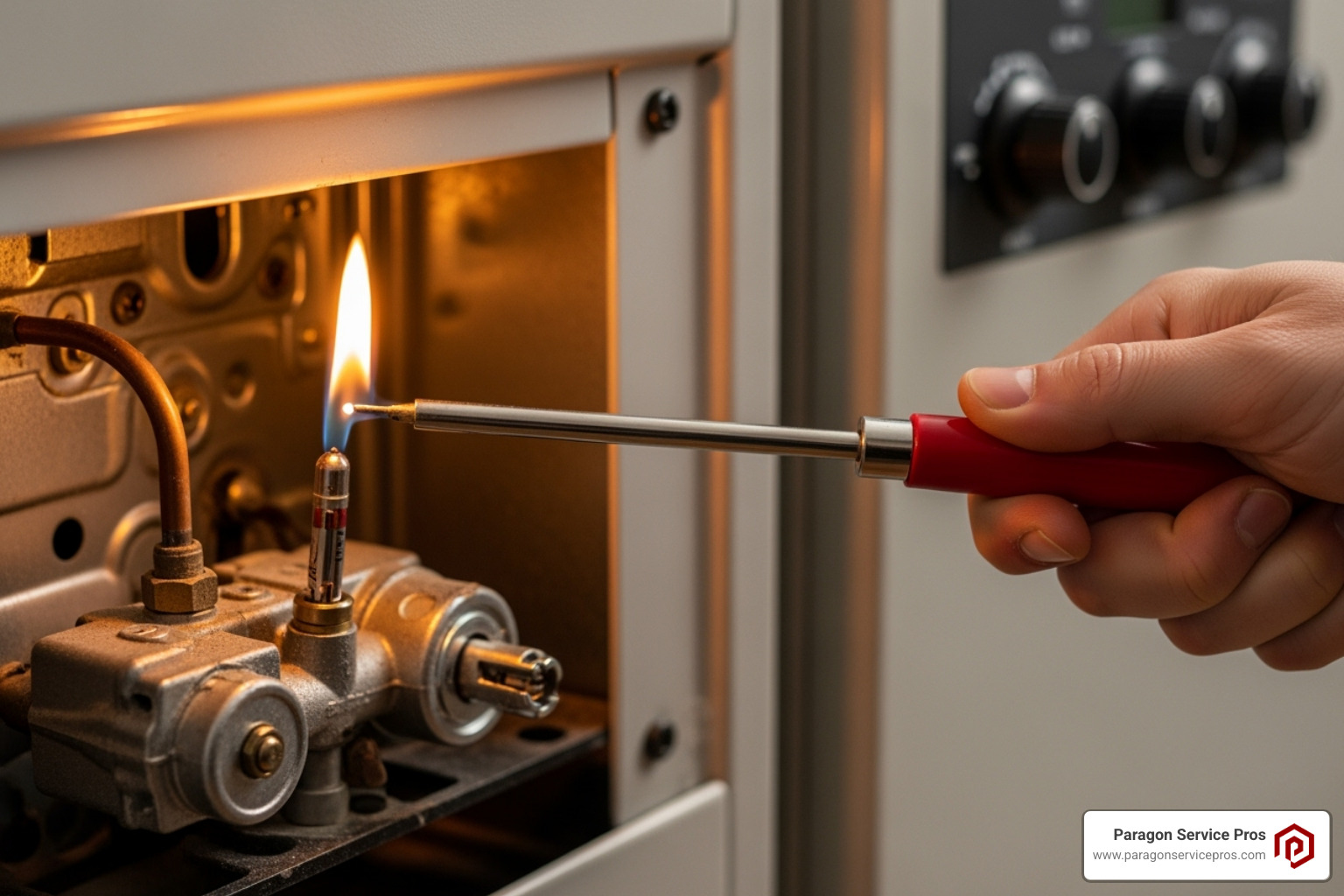 person using a long lighter to ignite the pilot - Furnace pilot light person using a long lighter to ignite the pilot - Furnace pilot light