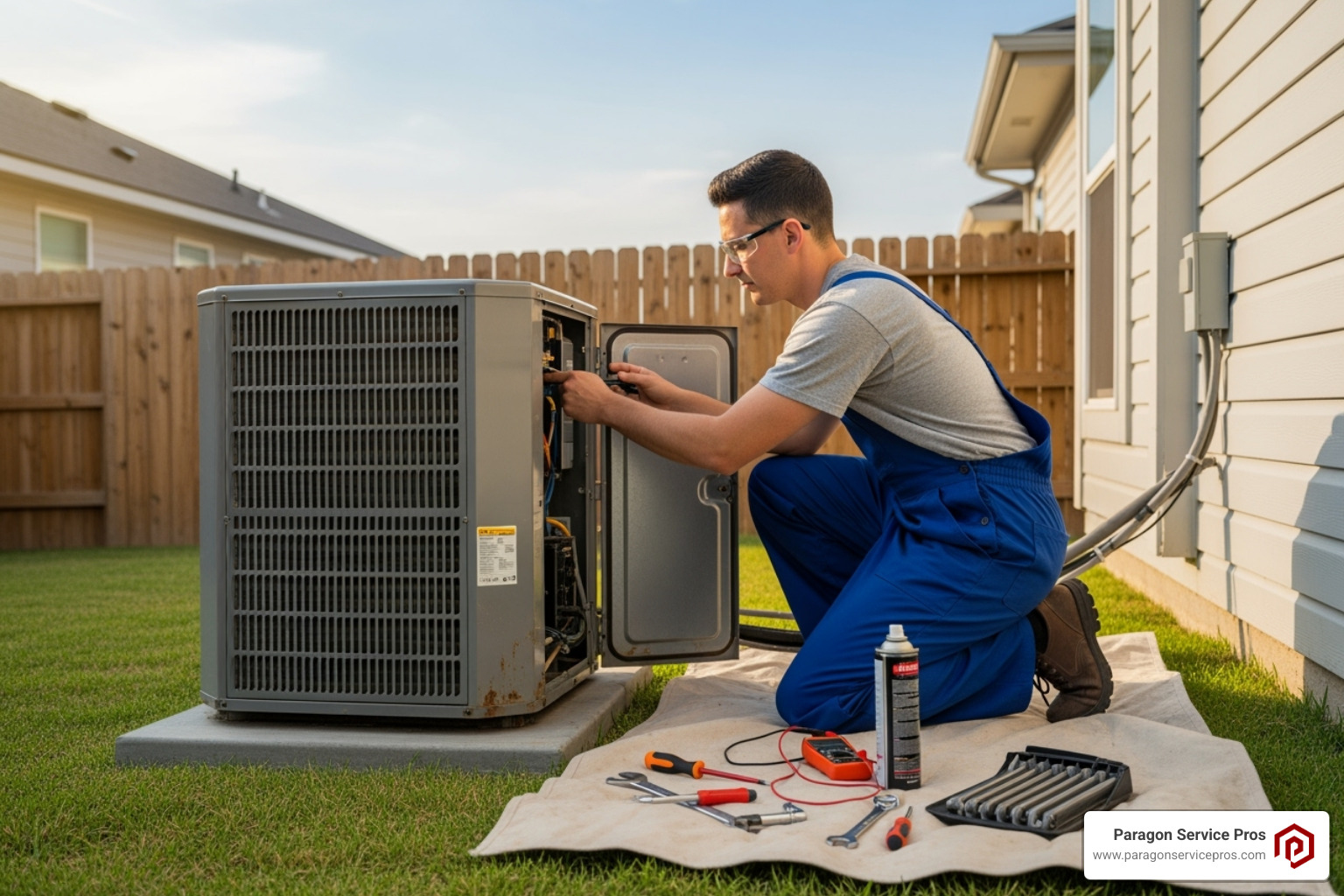 A technician performing routine AC maintenance - Air conditioning install Gilbert