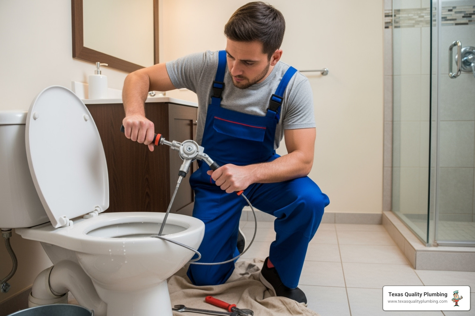Professional plumber using a drain snake to clear a clog - emergency plumbing richmond