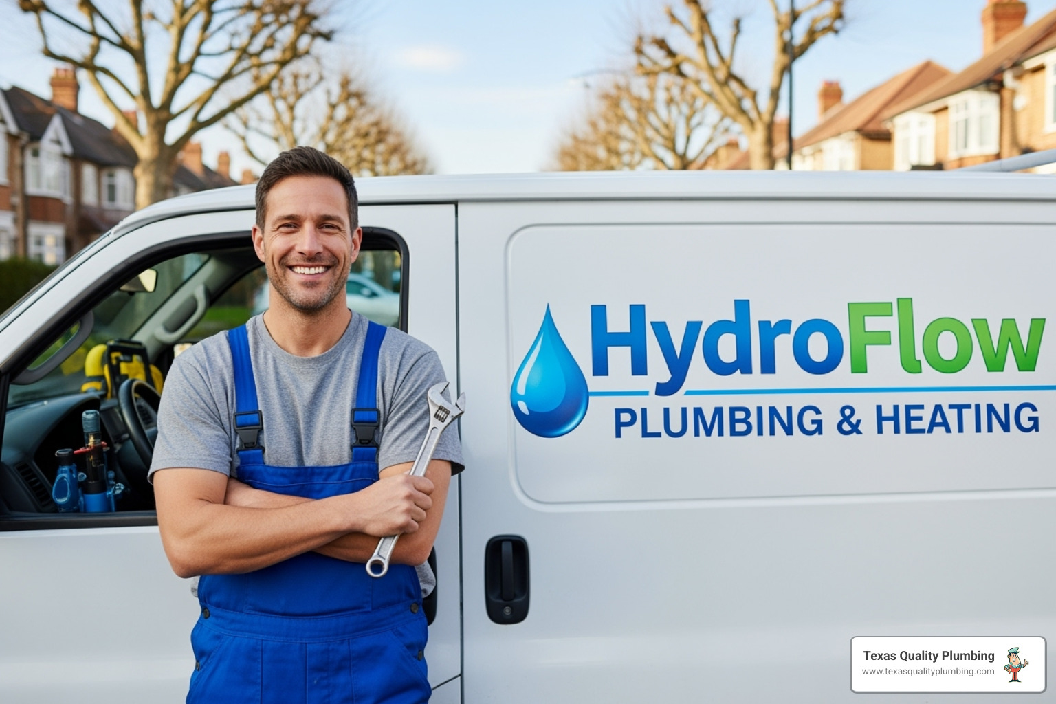 Friendly plumber with a van showing a company logo - emergency plumbing richmond
