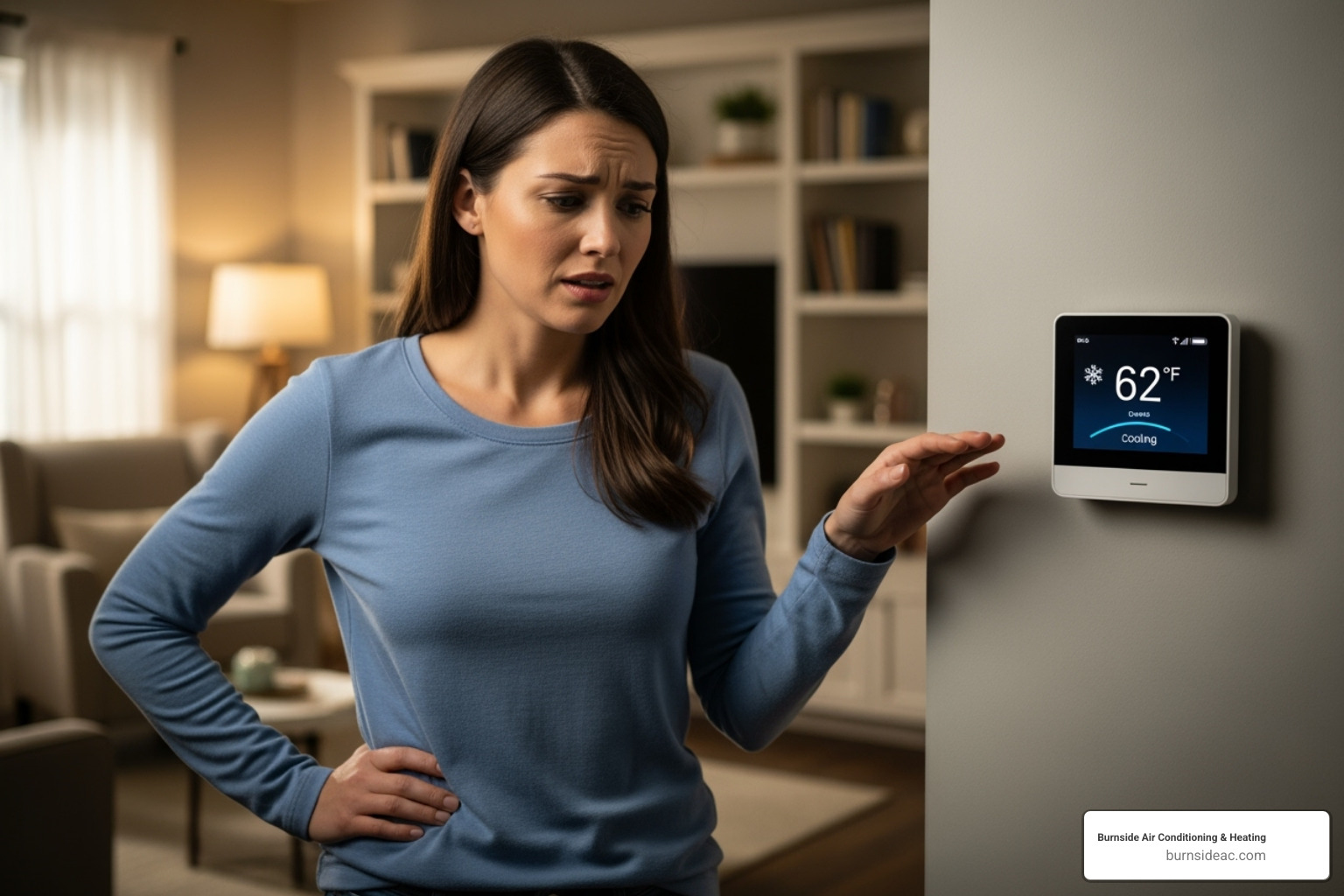 A homeowner looking concerned at their thermostat - heating repair McKinney