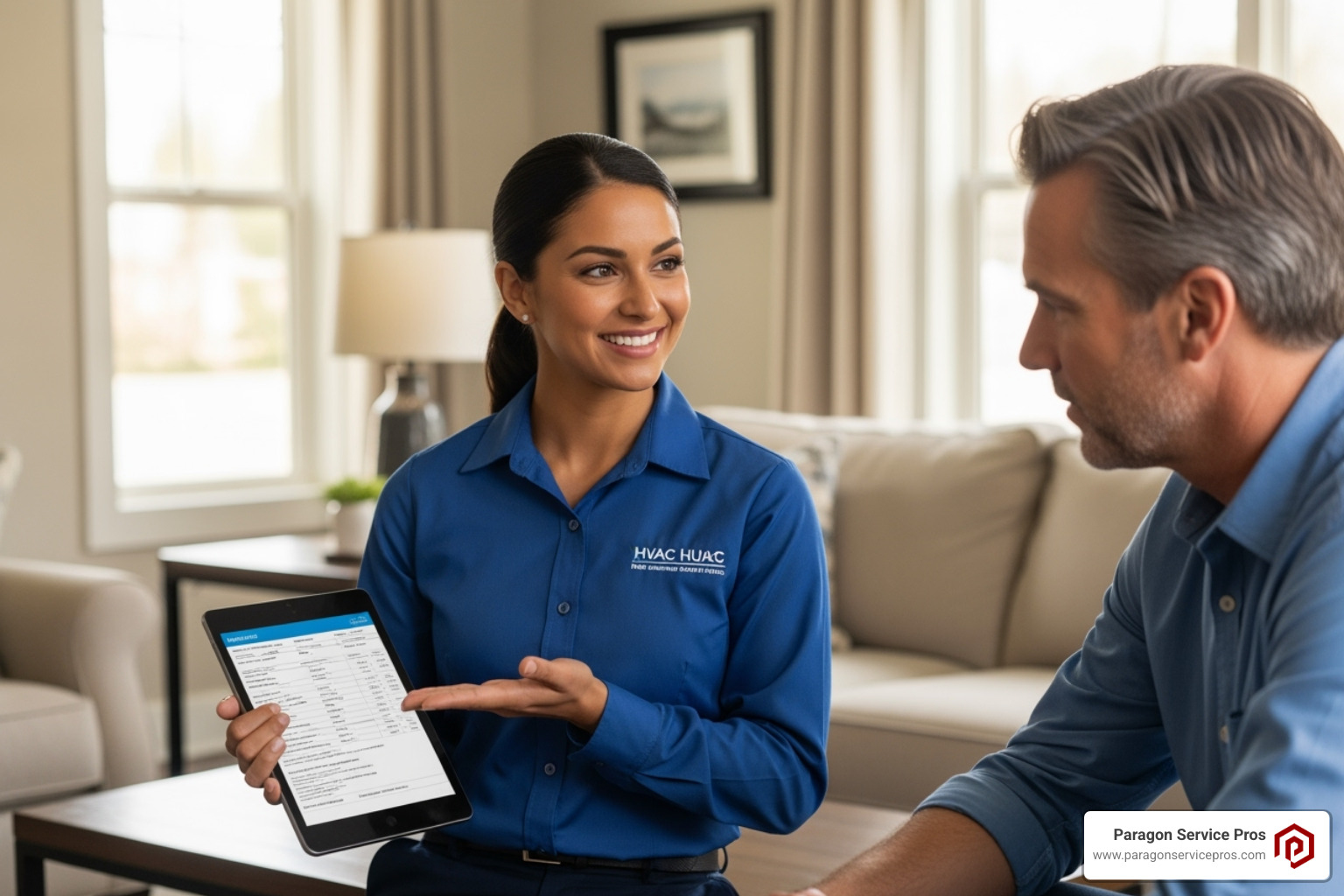 friendly technician providing a quote to a homeowner - air conditioning replacement services gilbert az friendly technician providing a quote to a homeowner - air conditioning replacement services gilbert az
