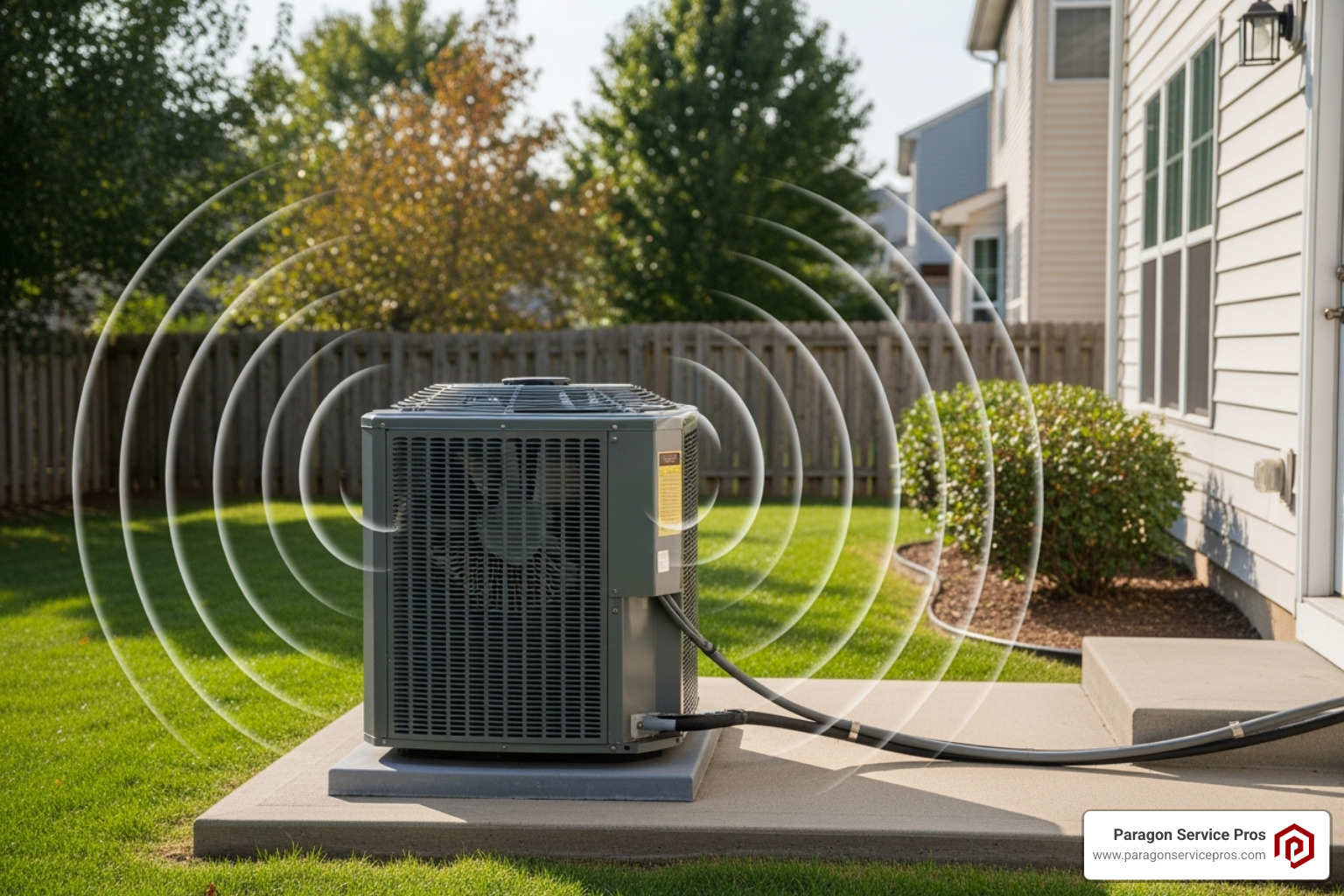 Outdoor AC unit with sound waves emanating from it - HVAC system problems Outdoor AC unit with sound waves emanating from it - HVAC system problems