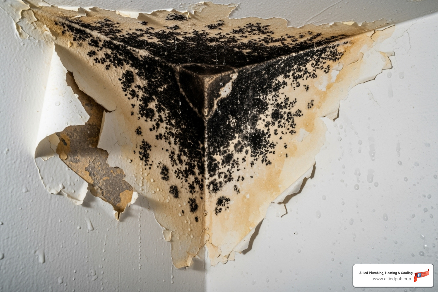 Mold growing on a bathroom ceiling due to poor ventilation - Exhaust fan installation