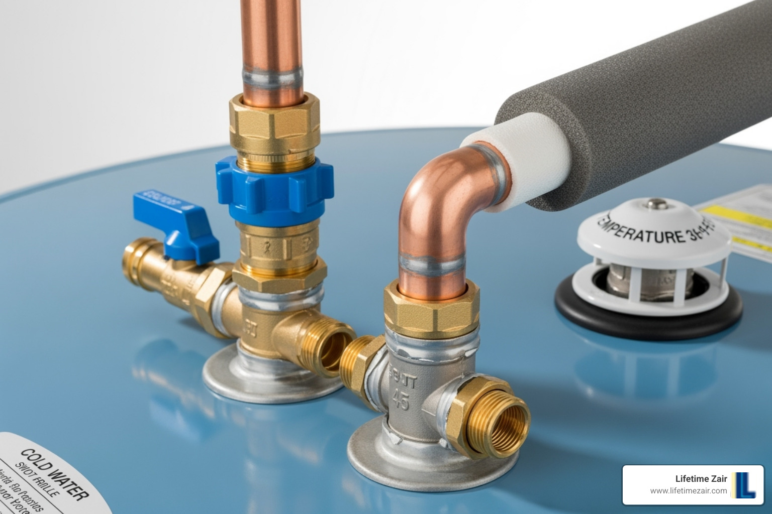 top of water heater pipes - leaky water heater fix