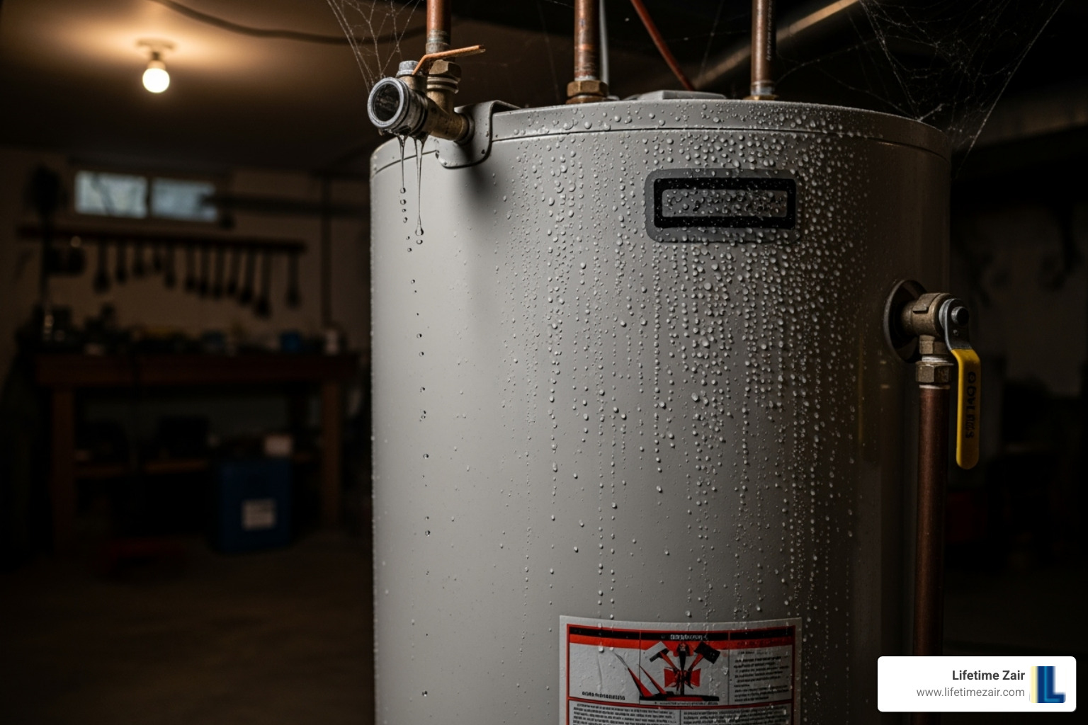 condensation on water heater tank - leaky water heater fix