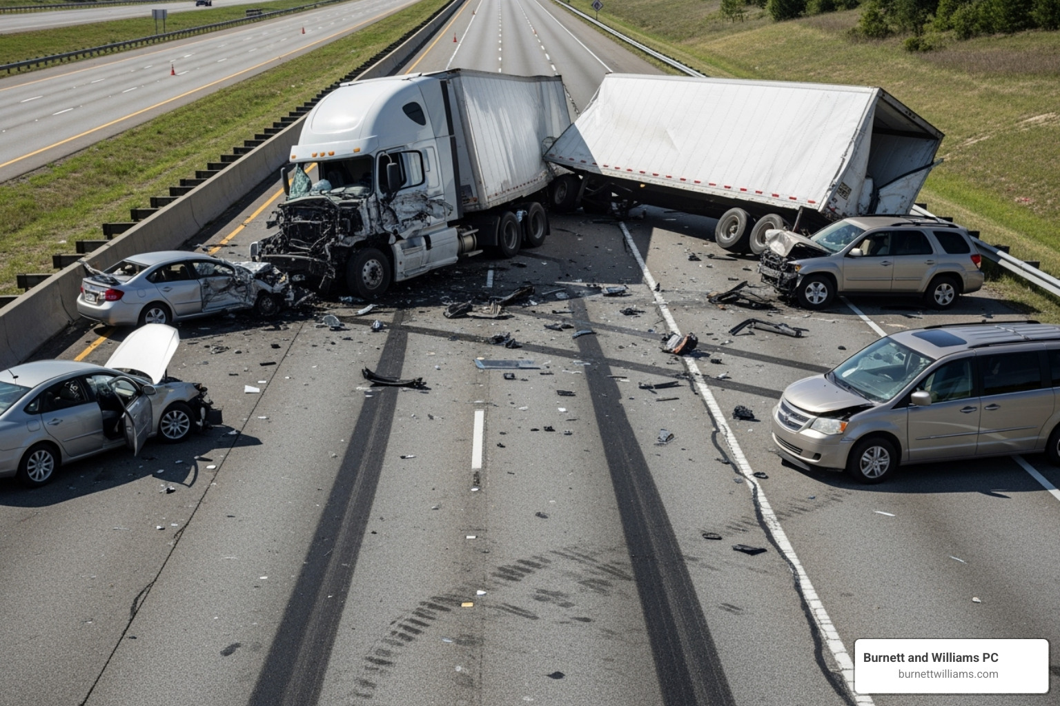Accident investigation scene - Semi truck attorney