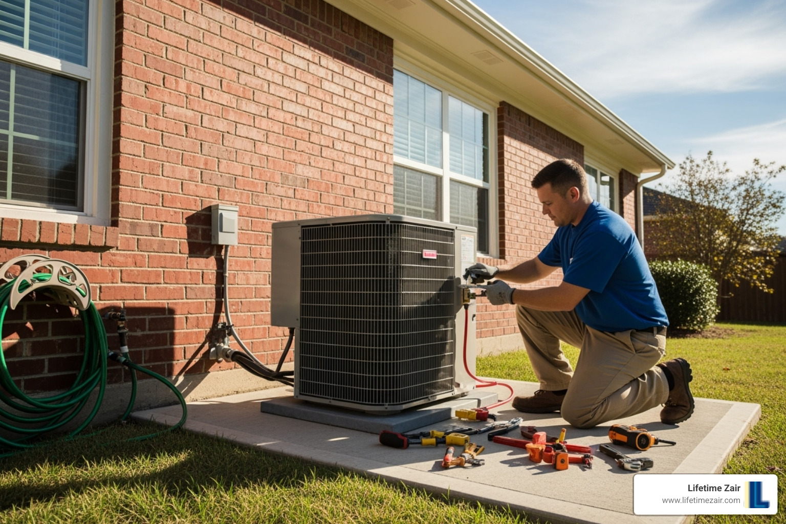technician installing outdoor AC unit - AC unit replacement