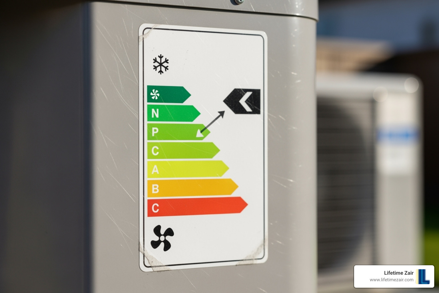 SEER2 rating label on an AC unit - AC unit replacement