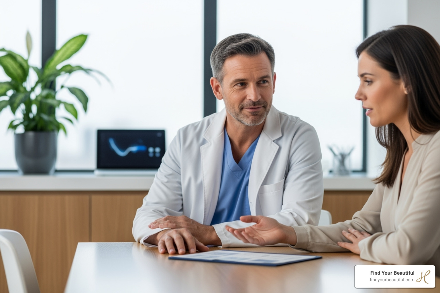 A surgeon consulting with a patient - awake plastic surgery