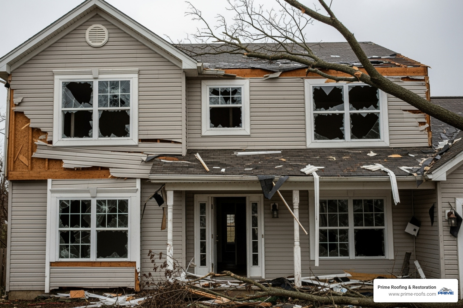 home with siding and window damage - Alabaster storm damage home with siding and window damage - Alabaster storm damage