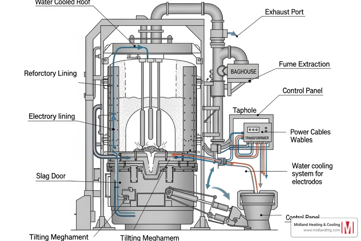 diagram of an electric furnace with labeled parts - Electric furnace maintenance