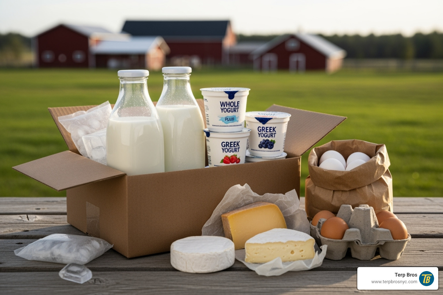 Goodale Farms' dairy products in a delivery box - farms in riverhead