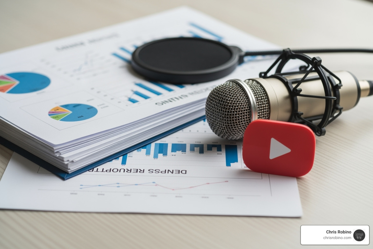 showcasing different content formats like a report, a podcast microphone, and a video play button - thought leadership content