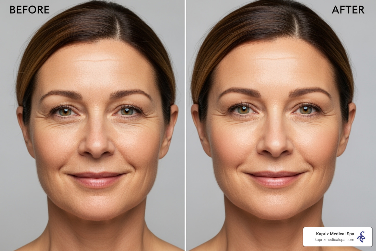 split-screen before and after for fine lines and wrinkles - skin rejuvenation treatment before and after