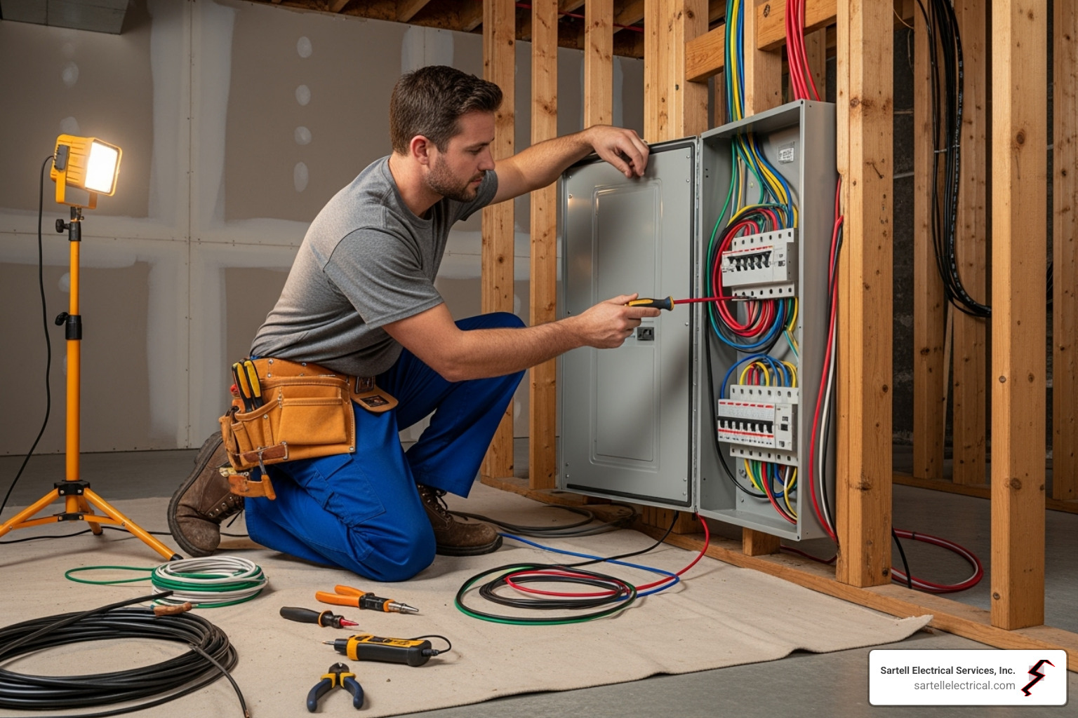 electrician installing new circuit breaker panel - breaker panel upgrade cost