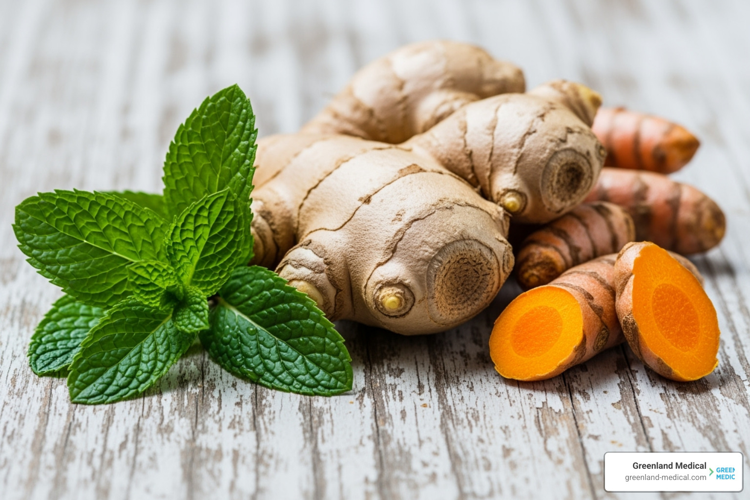 various medicinal herbs like ginger, peppermint, and turmeric - naturopath for digestive issues