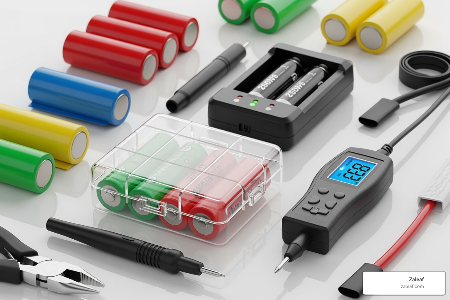 various battery safety tools: a plastic battery case, a dedicated charger, and battery wraps - how can unprotected vape batteries be dangerous