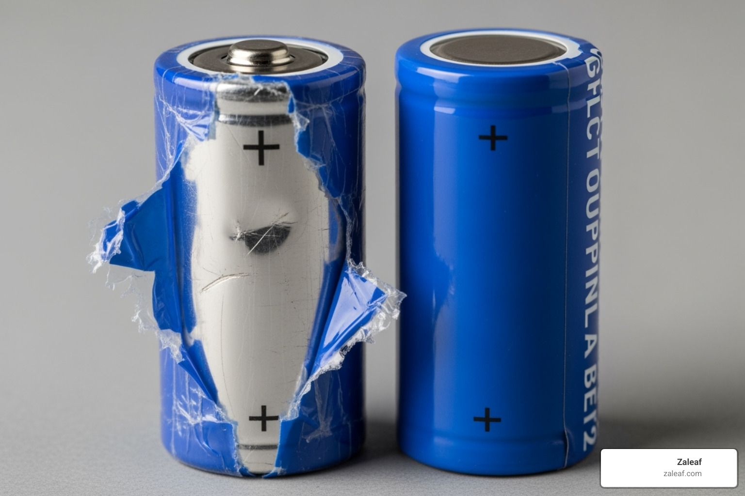 a battery with a torn wrap next to a properly wrapped one - how can unprotected vape batteries be dangerous