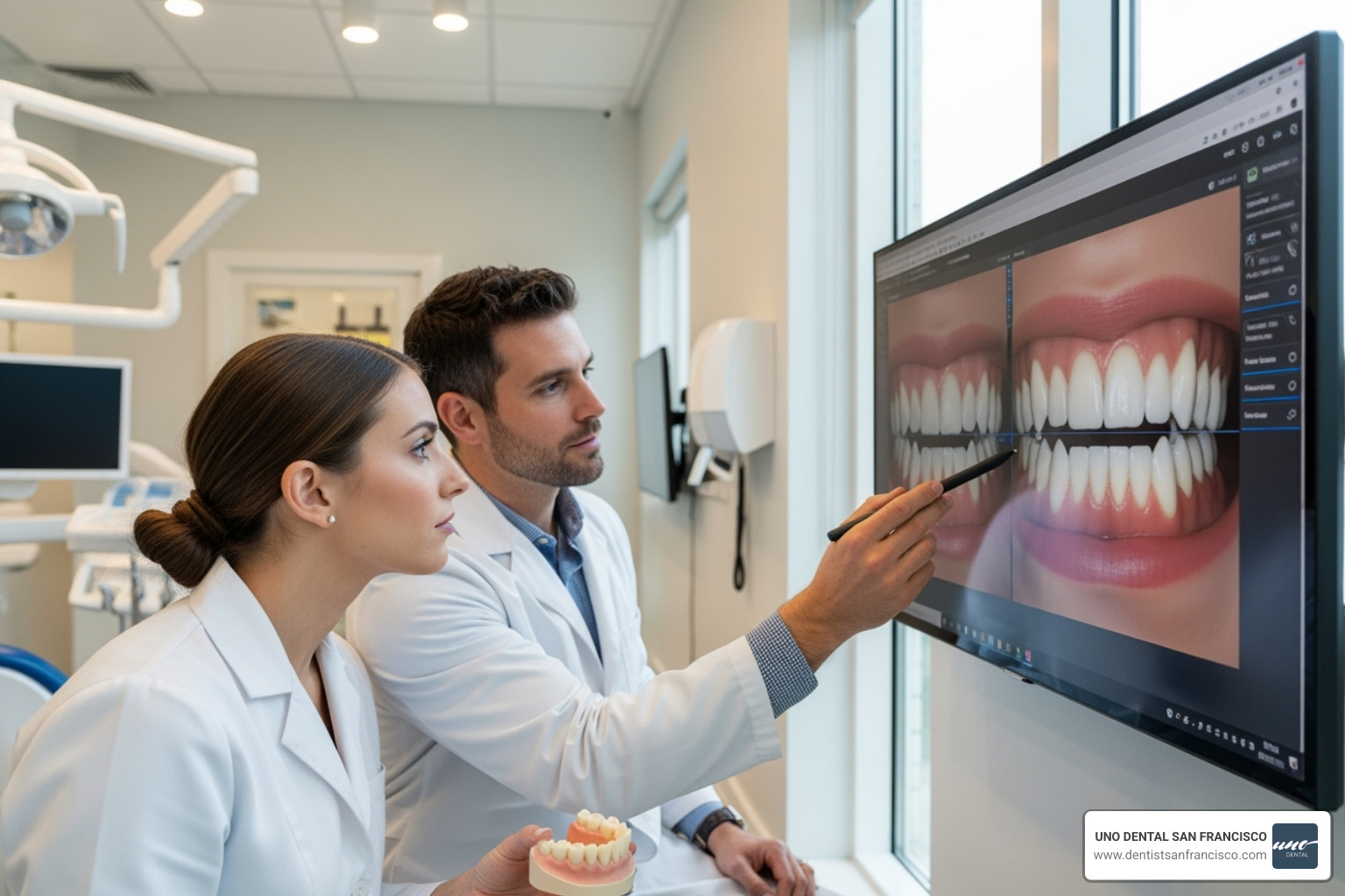 dental team collaborating over digital smile design - dental offices with in-house lab in san francisco