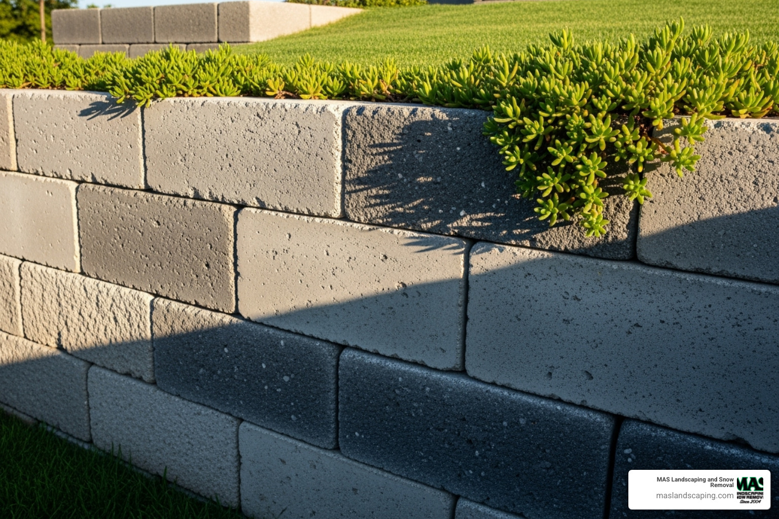 A modern concrete block retaining wall - retaining wall builders near me