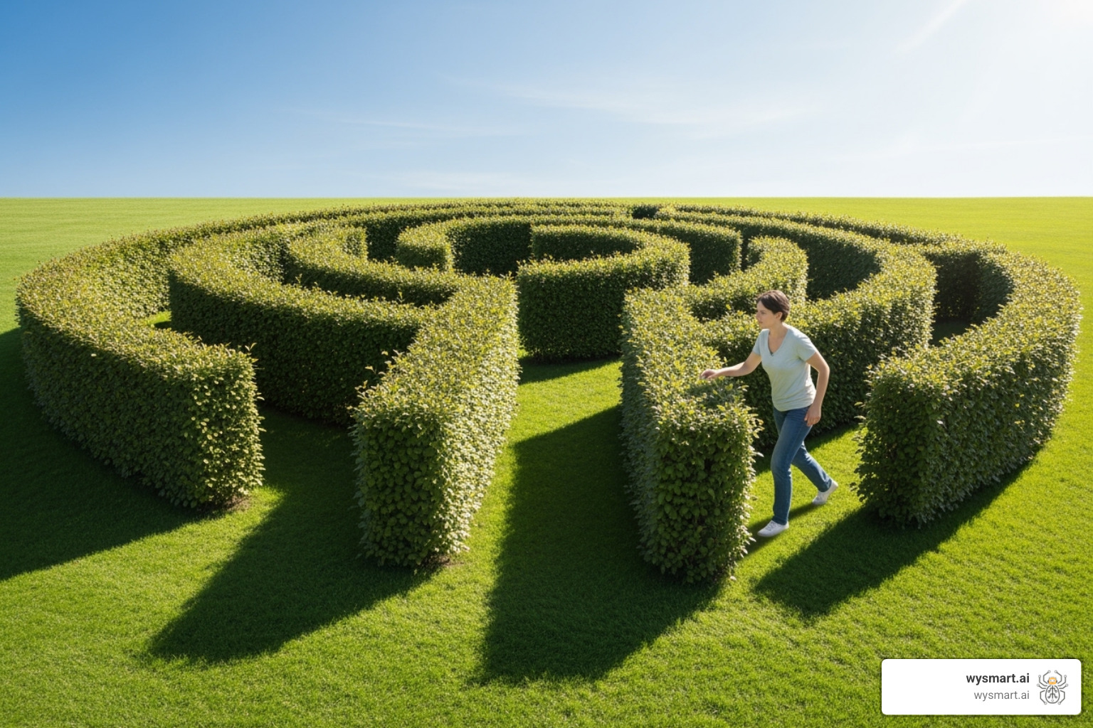 Person navigating a simple maze, representing overcoming challenges - rpa services company Person navigating a simple maze, representing overcoming challenges - rpa services company