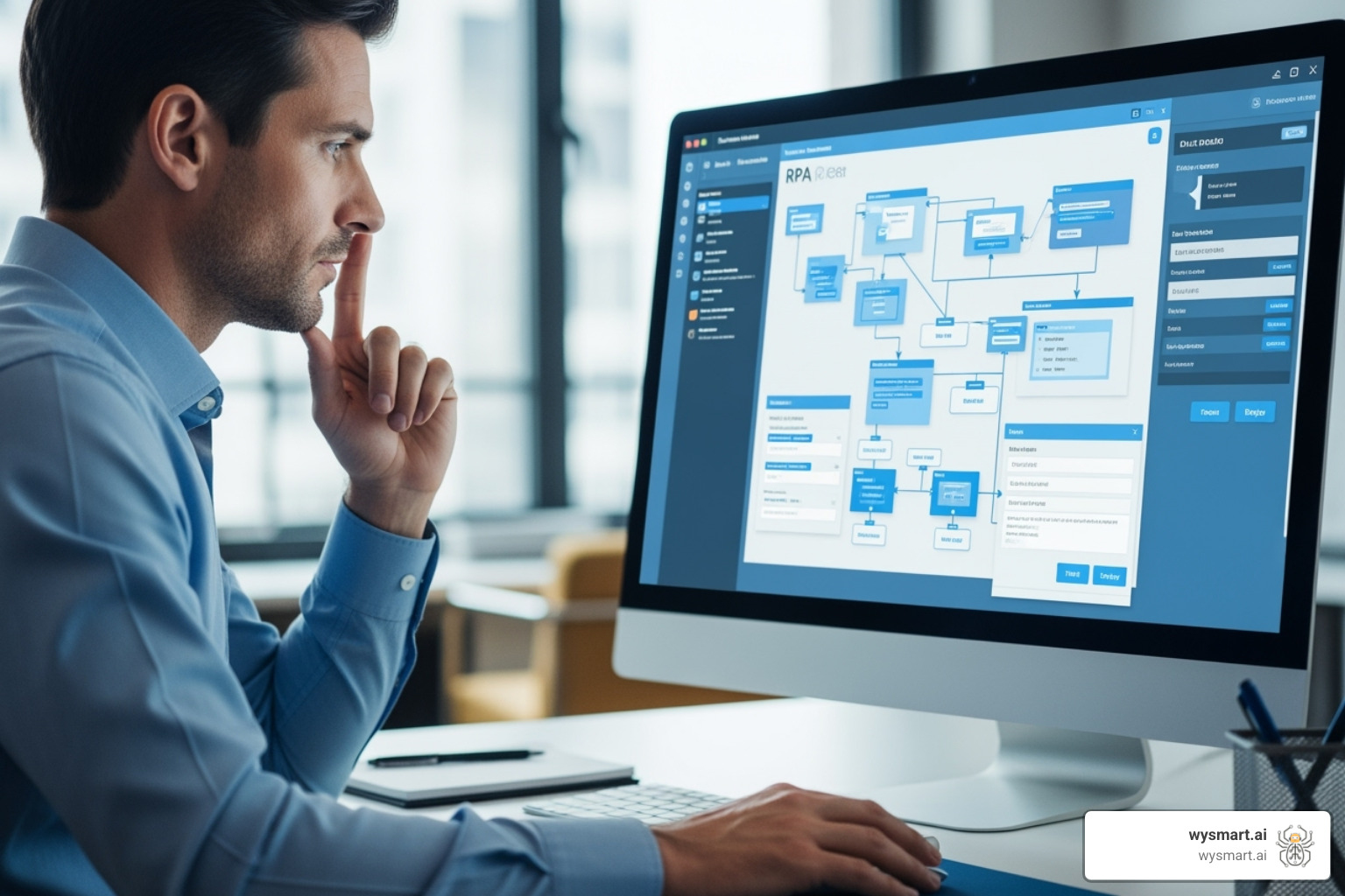 Person evaluating different RPA solution features on a screen - rpa services company Person evaluating different RPA solution features on a screen - rpa services company