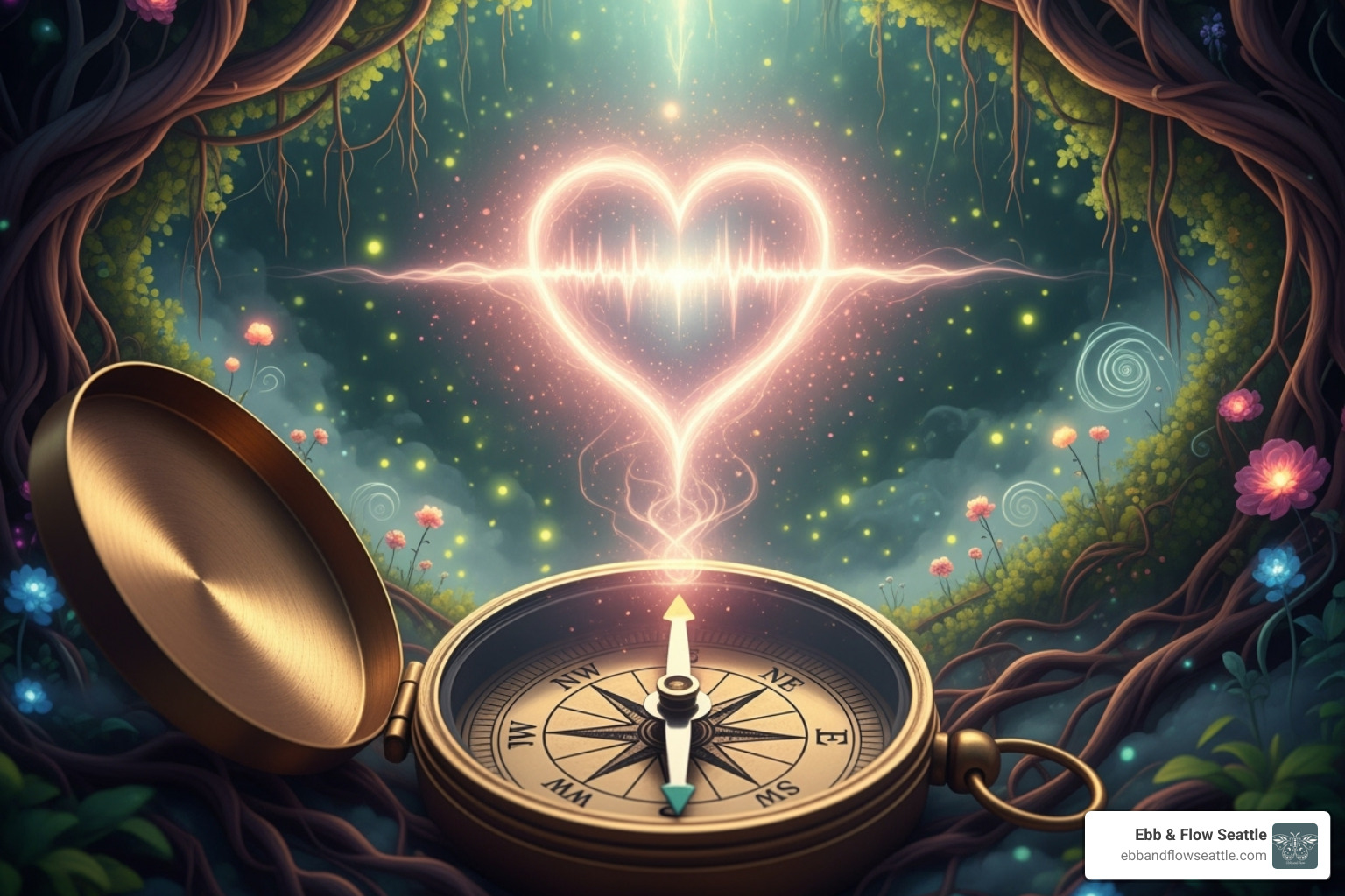image of a compass pointing towards a heart - Therapy in Lynnwood