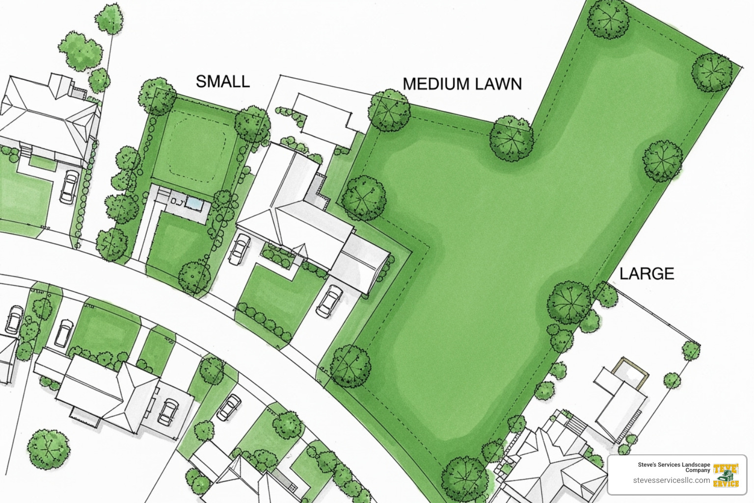 diagram showing different lawn sizes for sprinkler systems - how much does an underground sprinkler system cost