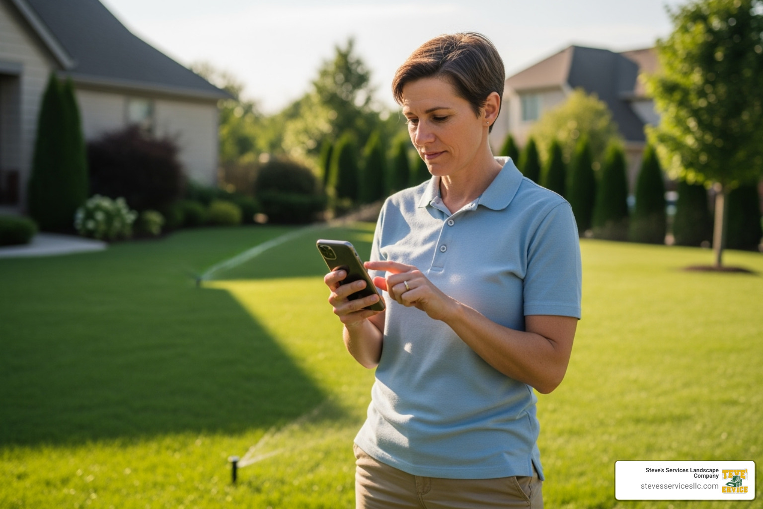 homeowner adjusting their sprinkler system on a smartphone - how much does an underground sprinkler system cost