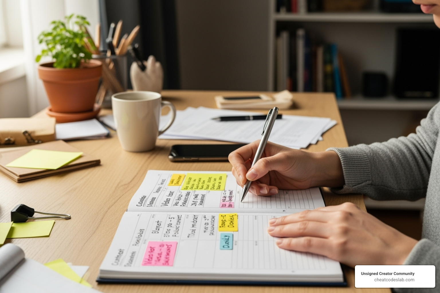 Image of a creator planning content on a calendar - instagram followers money