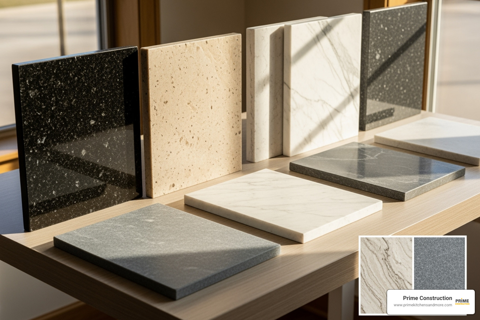 variety of stone countertop samples - Custom kitchen countertops Orlando