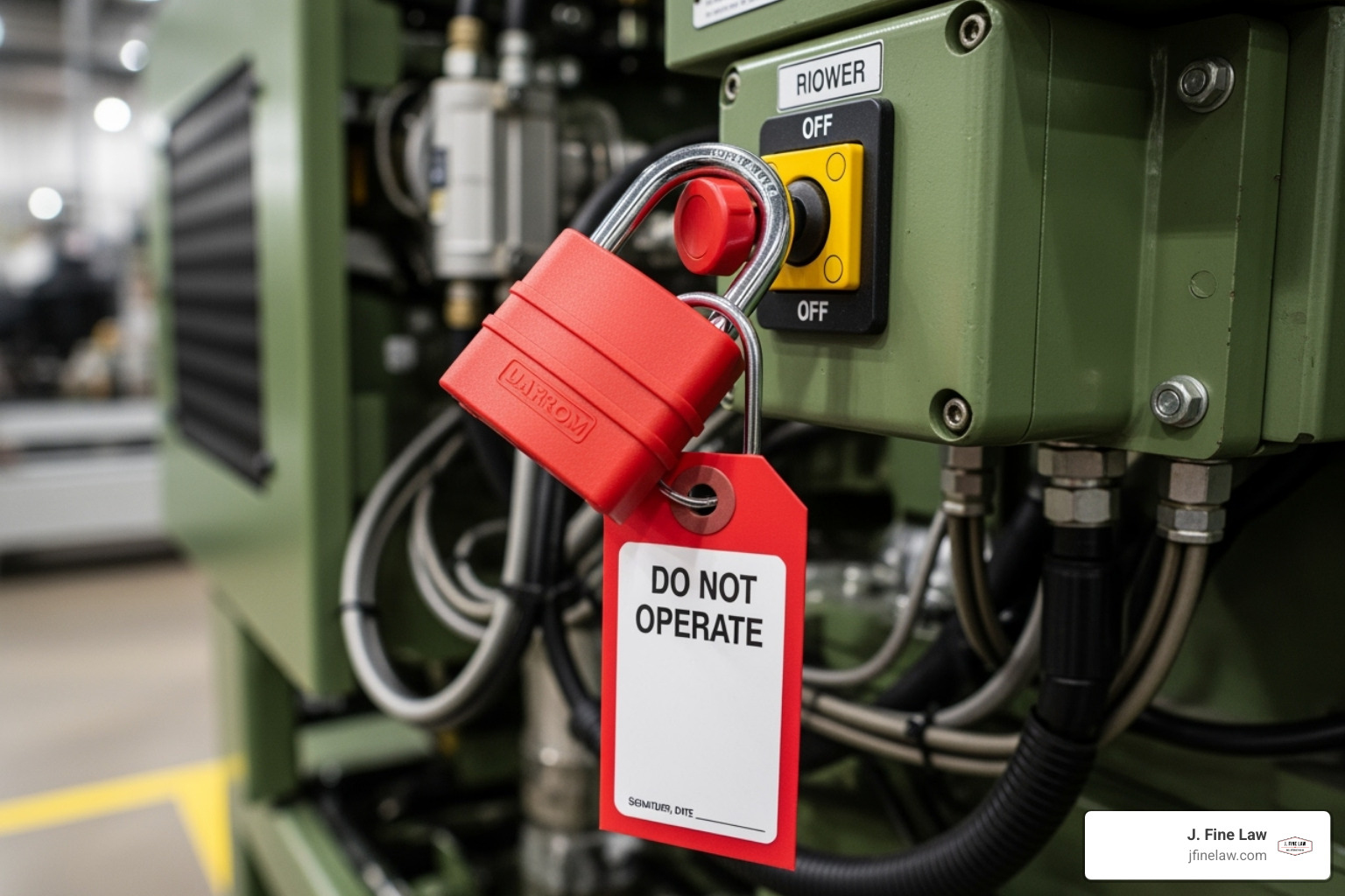 a lockout/tagout device on a piece of machinery - amputation work injury
