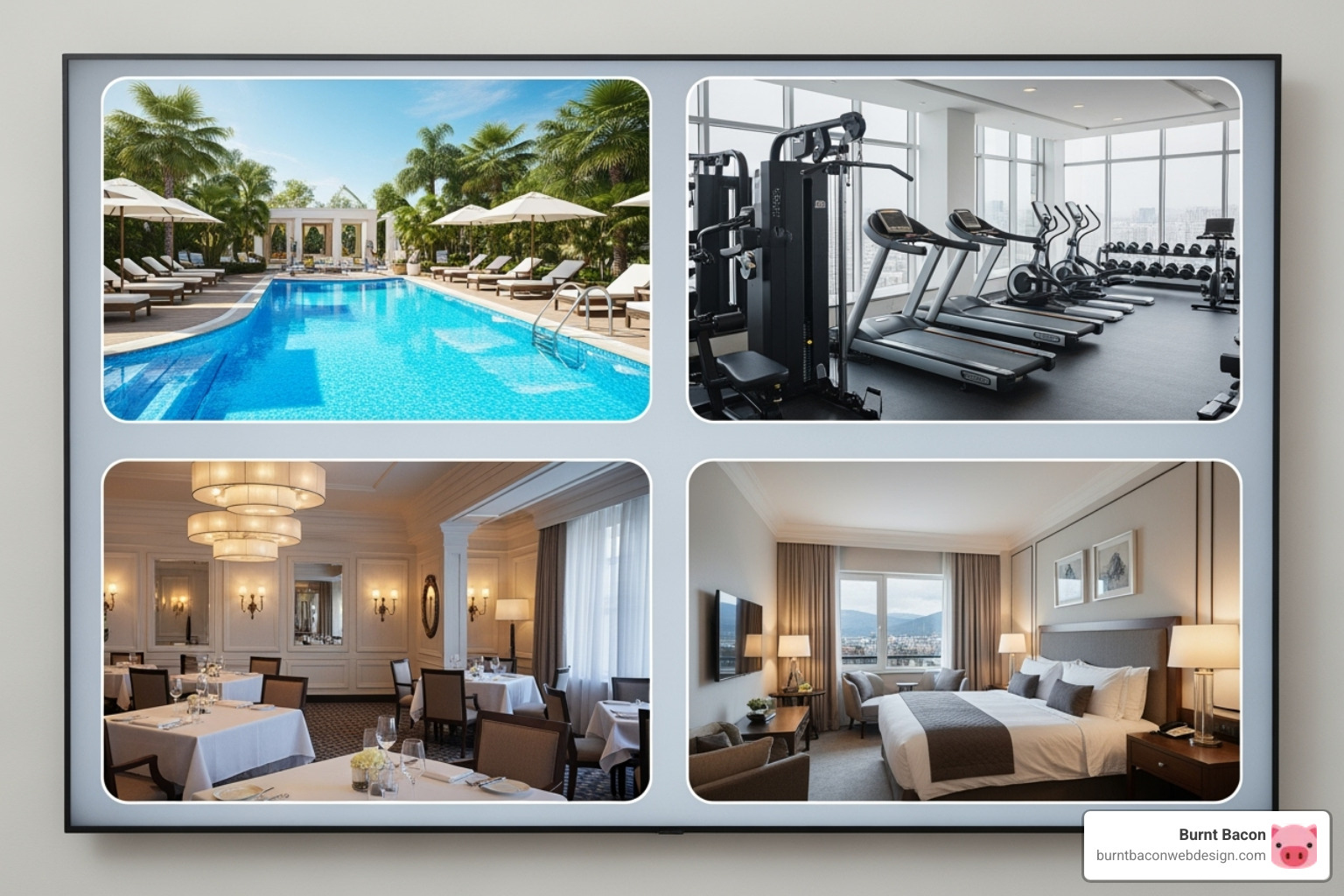 A well-optimized hotel amenities page with clear headings and high-quality photos - hotel SEO audit