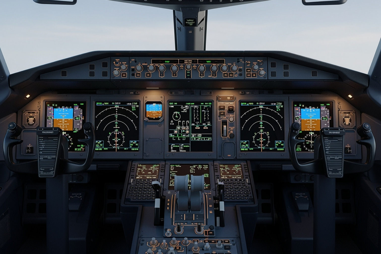Cockpit of an Airbus A350 showing advanced systems - delta flight dl275 diverted lax