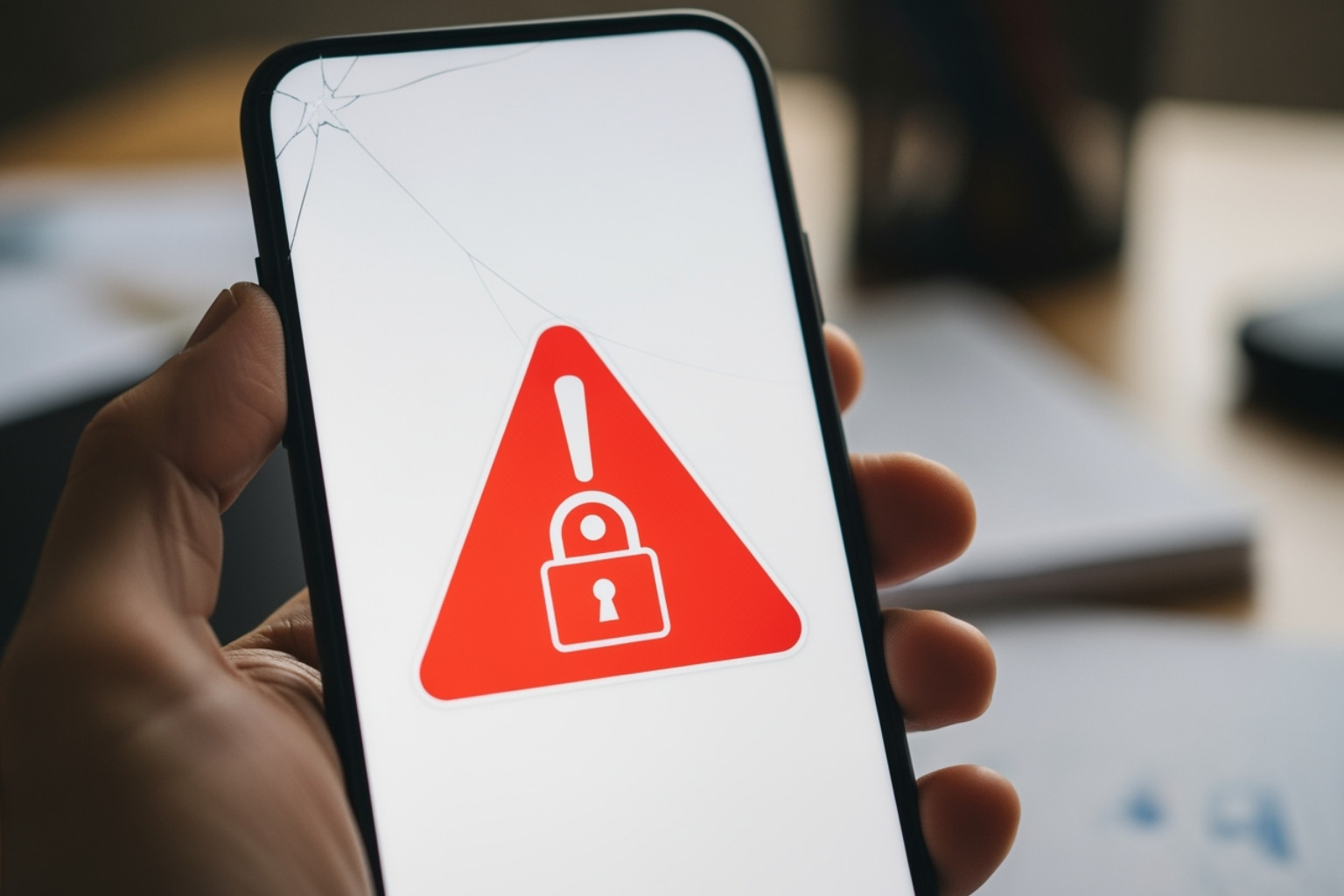 Security warning symbol overlaid on a phone -  banflix